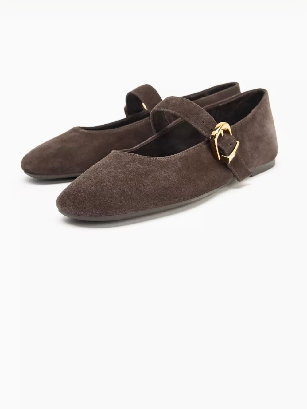 Zara Women’s Suede Mary Jane Flats in Dark Brown